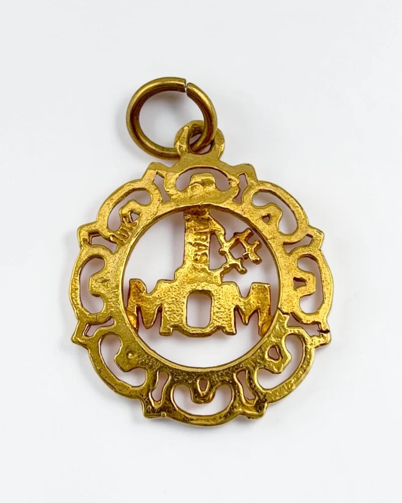 10K Solid Gold #1 Mom Pendant Charm - 10K Gold - Free shipping - 8