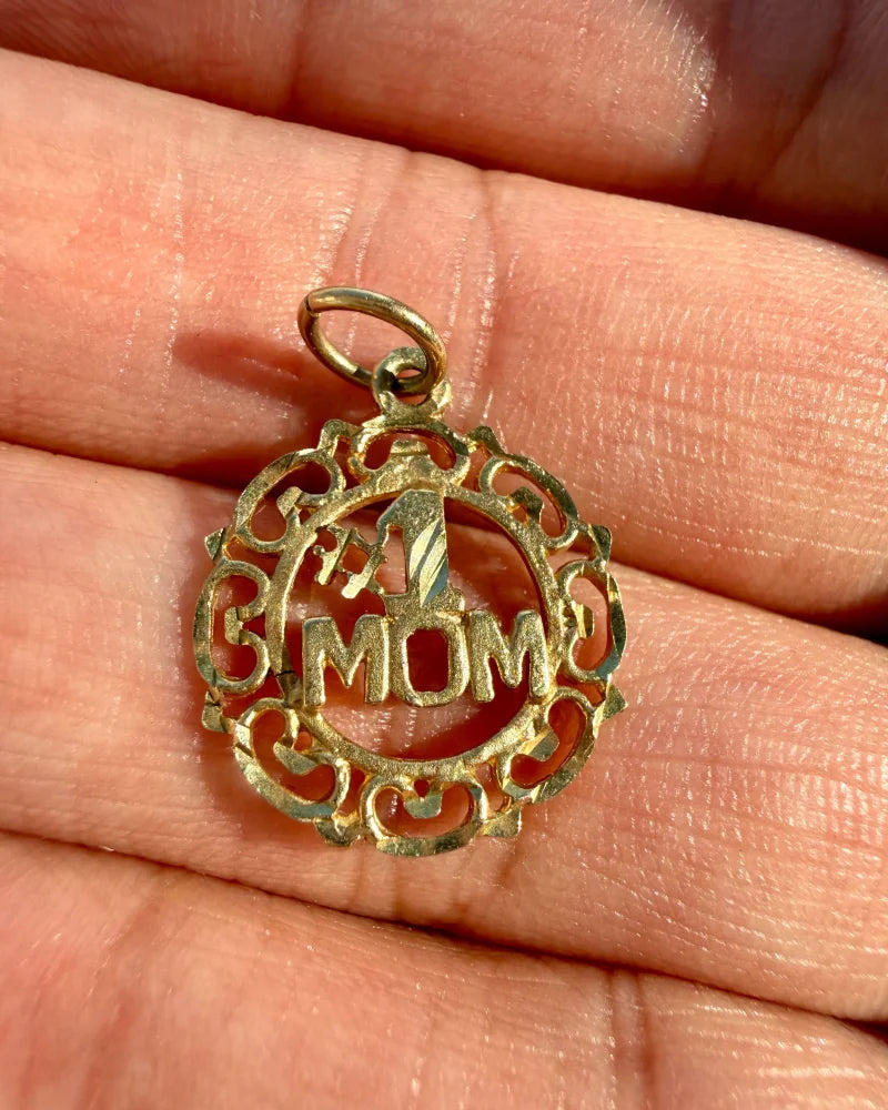 10K Solid Gold #1 Mom Pendant Charm - 10K Gold - Free shipping - 2