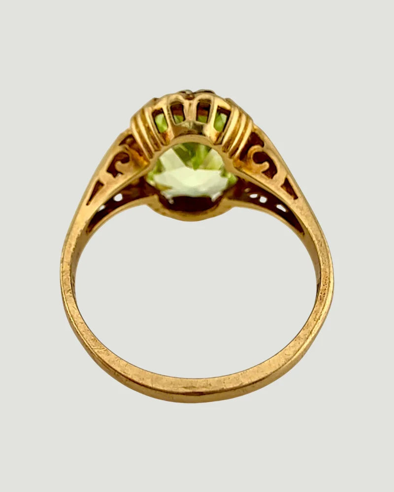 10K Yellow Gold 6.20 ct Green Spinel Ring Victorian Revival - 10K Gold - Free shipping - 8