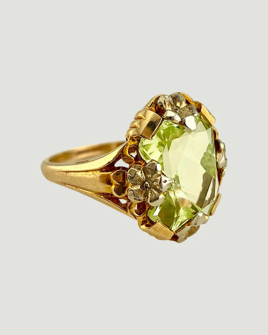 10K Yellow Gold 6.20 ct Green Spinel Ring Victorian Revival - 10K Gold - Free shipping - 1