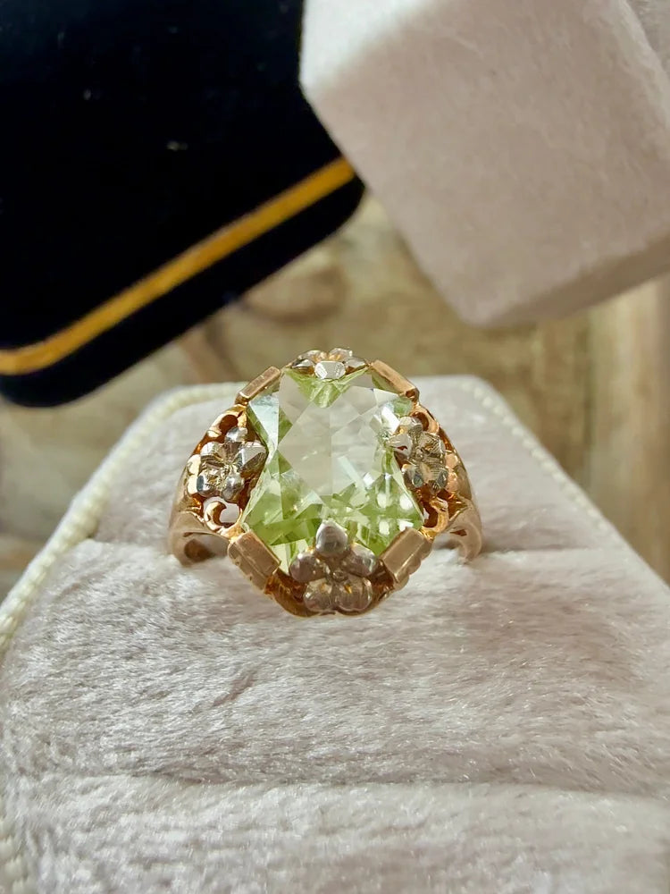 10K Yellow Gold 6.20 ct Green Spinel Ring Victorian Revival - 10K Gold - Free shipping - 4