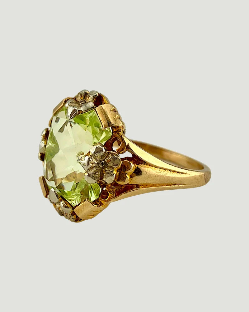 10K Yellow Gold 6.20 ct Green Spinel Ring Victorian Revival - 10K Gold - Free shipping - 5