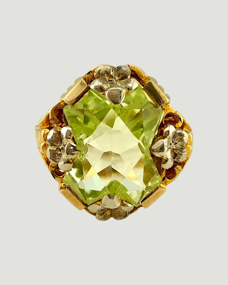 10K Yellow Gold 6.20 ct Green Spinel Ring Victorian Revival - 10K Gold - Free shipping - 3