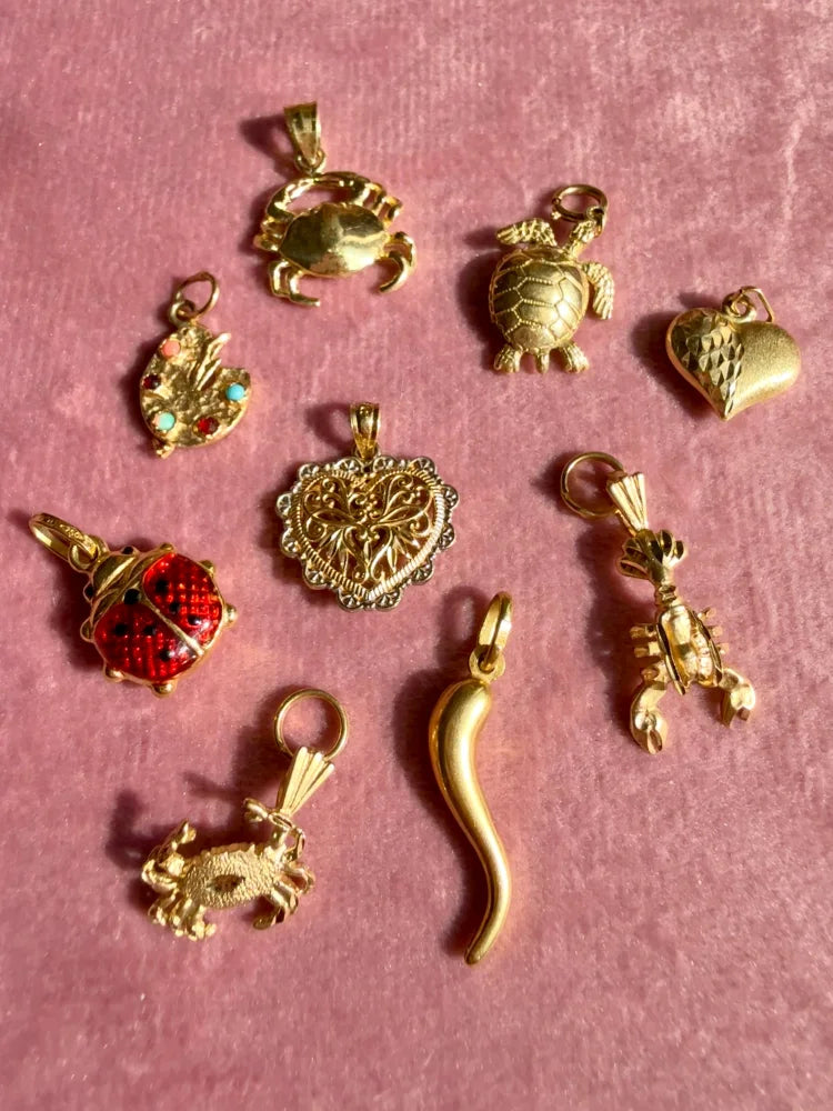10K Yellow Gold Crab Charm Pendant - 10K Gold - Free shipping - 9