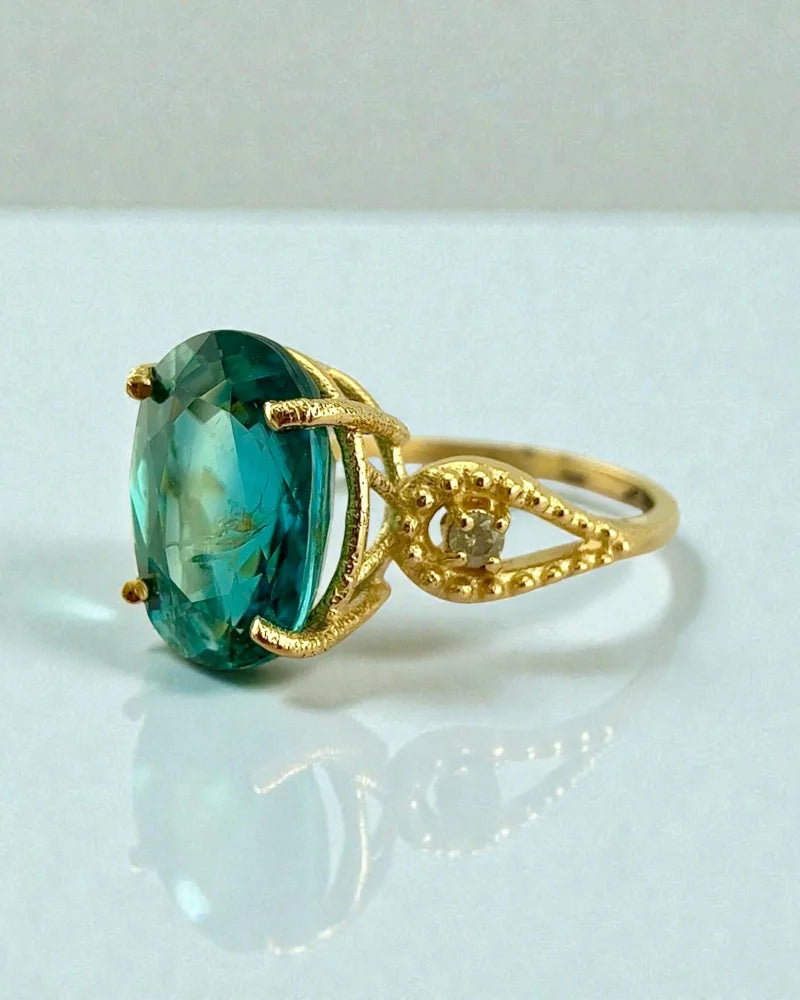 10K Yellow Gold Natural Blue Zircon Ring 4.30 ct Certified - 10K Gold - Free shipping - 7