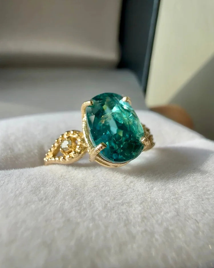10K Yellow Gold Natural Blue Zircon Ring 4.30 ct Certified - 10K Gold - Free shipping - 8