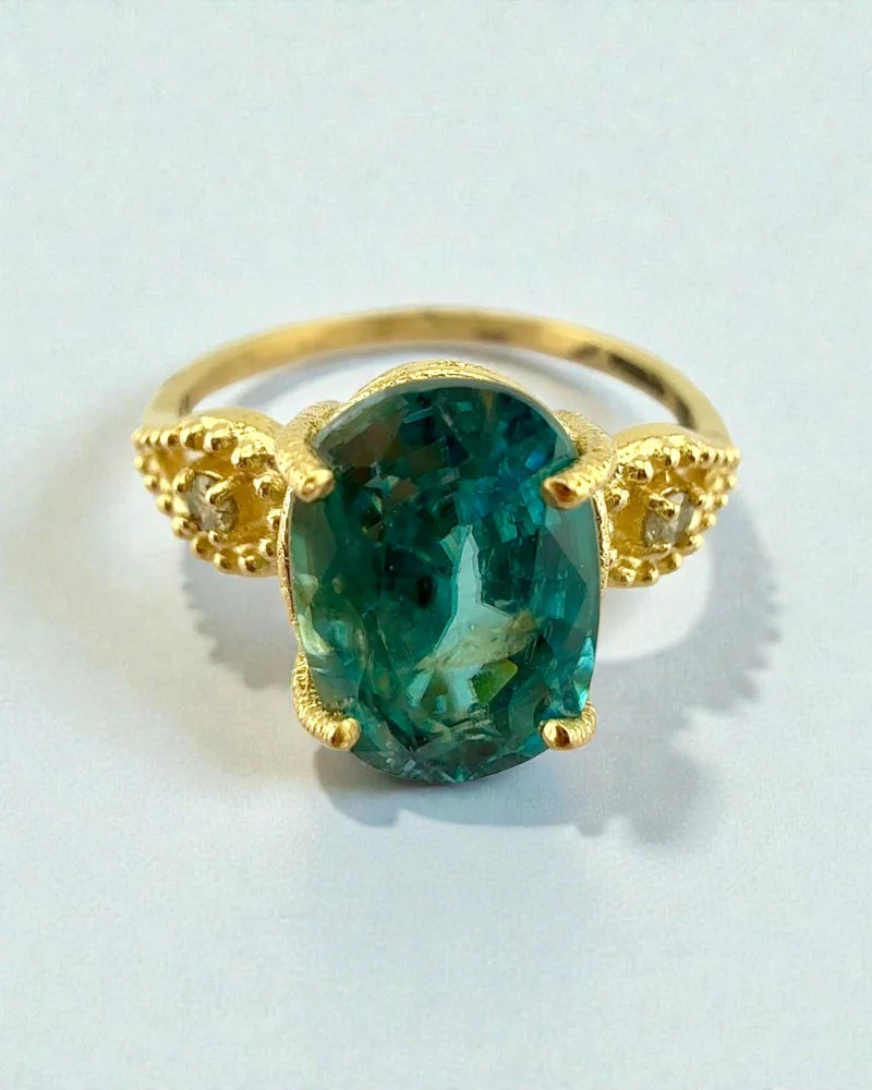 10K Yellow Gold Natural Blue Zircon Ring 4.30 ct Certified - 10K Gold - Free shipping - 3