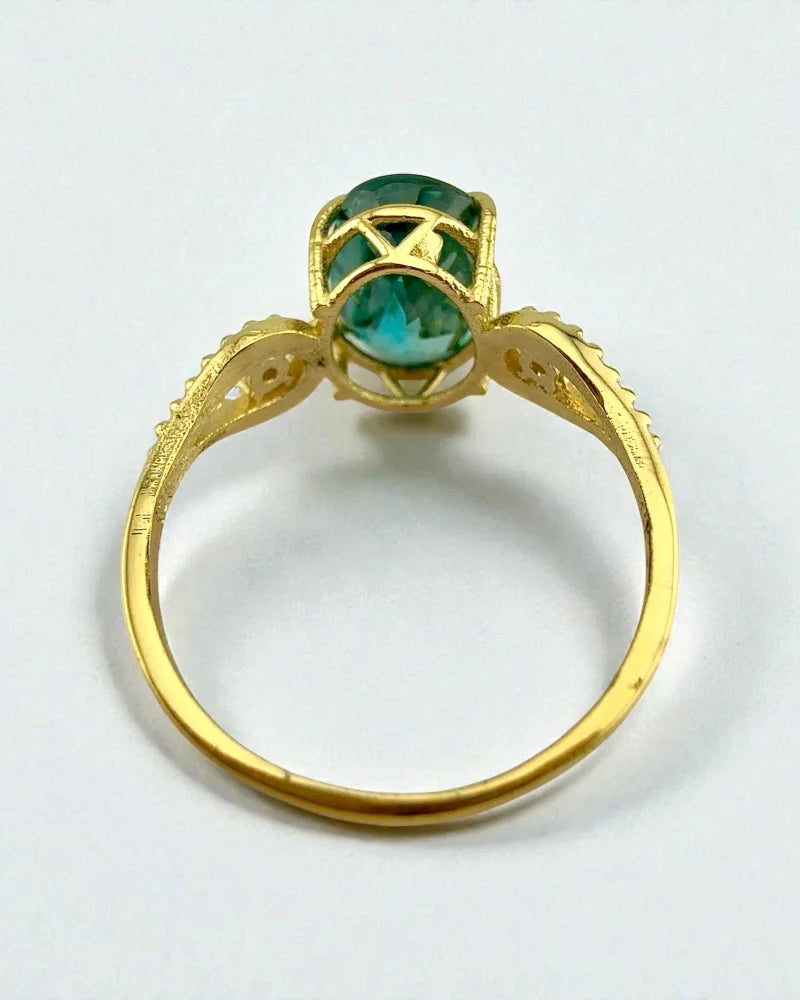 10K Yellow Gold Natural Blue Zircon Ring 4.30 ct Certified - 10K Gold - Free shipping - 12
