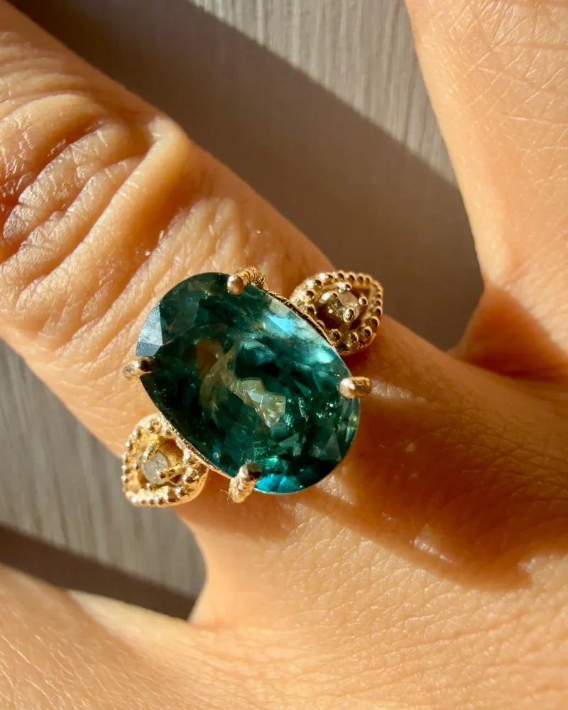 10K Yellow Gold Natural Blue Zircon Ring 4.30 ct Certified - 10K Gold - Free shipping - 6