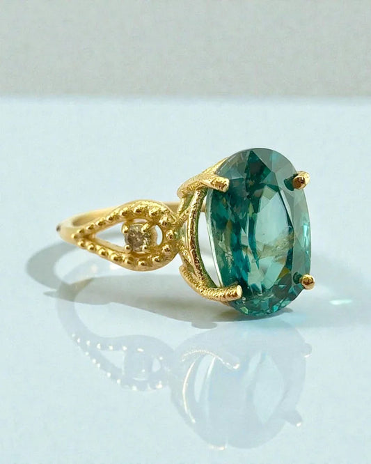 10K Yellow Gold Natural Blue Zircon Ring 4.30 ct Certified - 10K Gold - Free shipping - 1