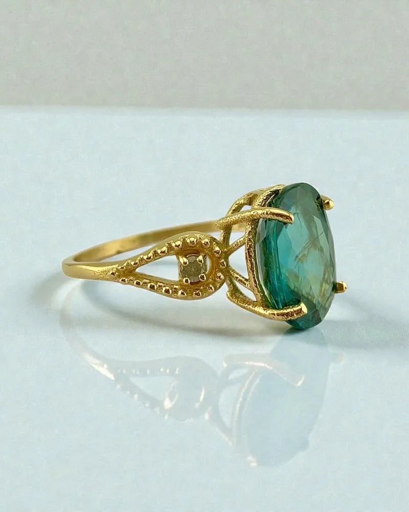 10K Yellow Gold Natural Blue Zircon Ring 4.30 ct Certified - 10K Gold - Free shipping - 11