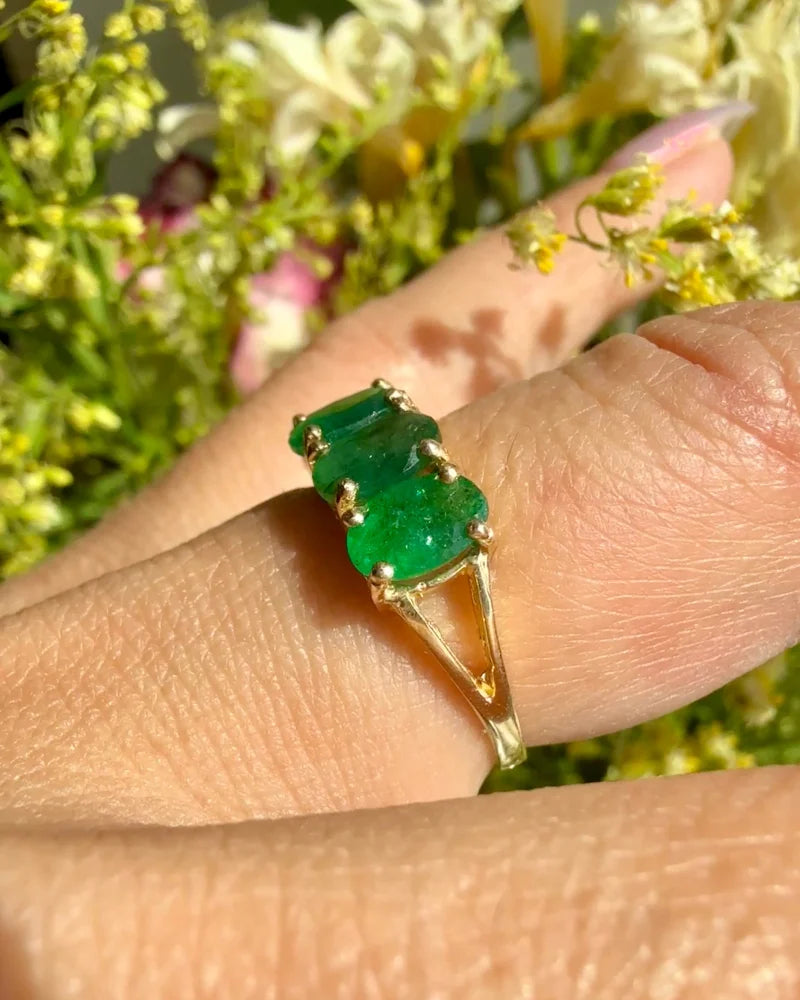 10K Yellow Gold Natural Emerald 5-Stone Ring - 10K Gold - Free shipping - 4