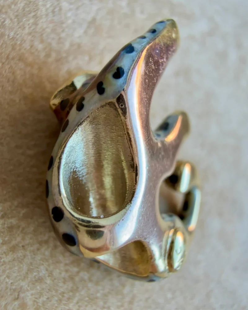 14K Enamel Spotted Big Cat Pendant - 14K Solid Gold - Free shipping - 6