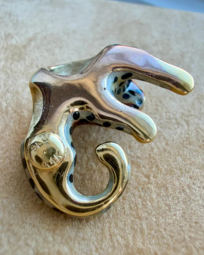 14K Enamel Spotted Big Cat Pendant - 14K Solid Gold - Free shipping - 5