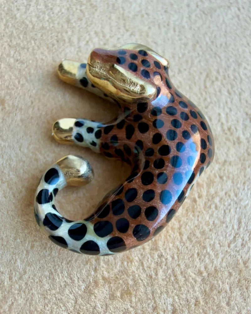 14K Enamel Spotted Big Cat Pendant - 14K Solid Gold - Free shipping - 4