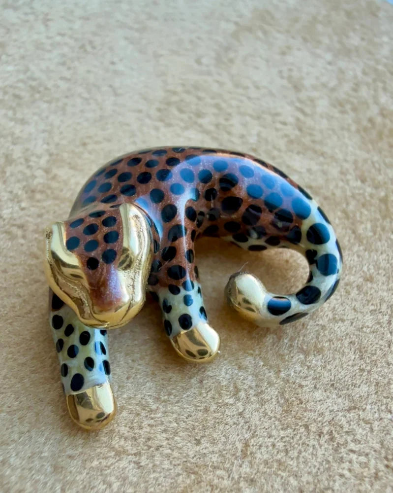 14K Enamel Spotted Big Cat Pendant - 14K Solid Gold - Free shipping - 1