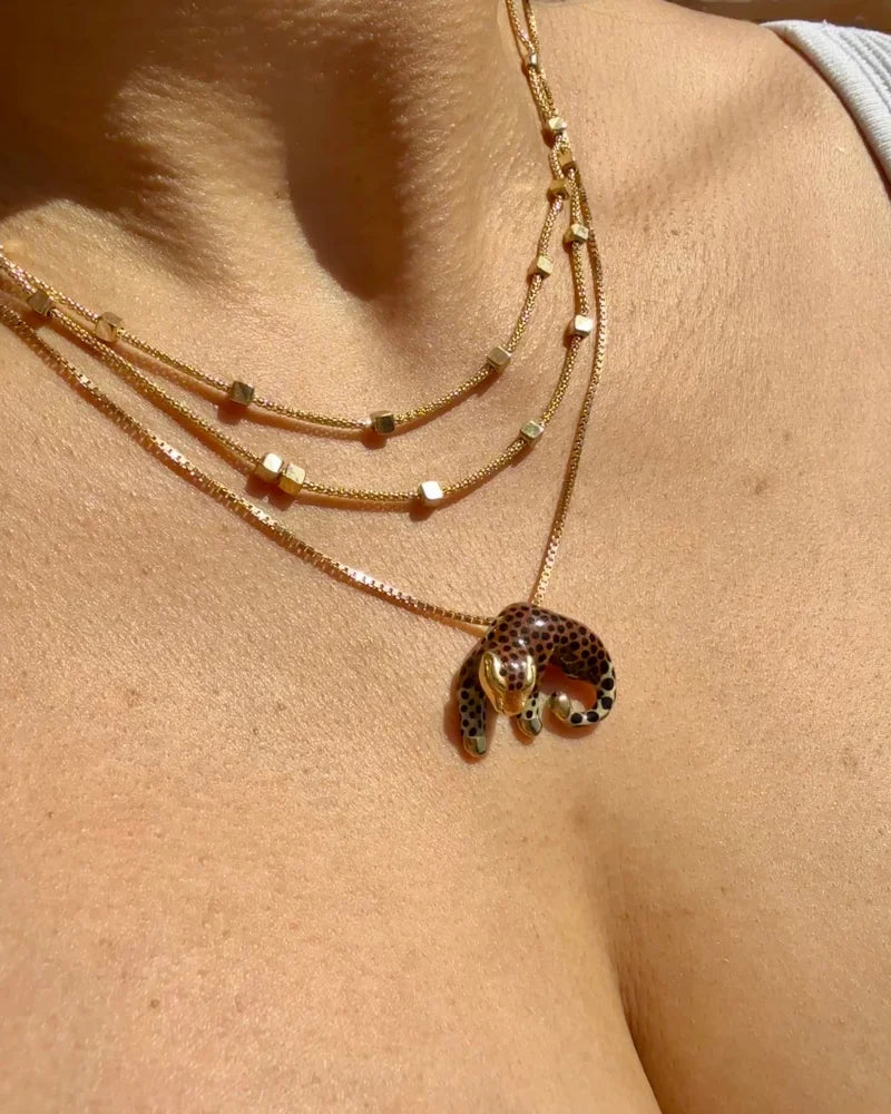 14K Enamel Spotted Big Cat Pendant - 14K Solid Gold - Free shipping - 2