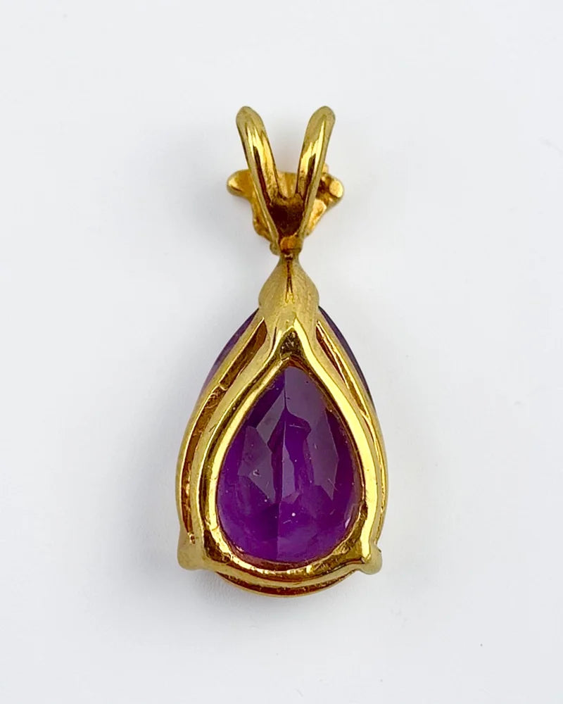 14K Gold 4 ct Amethyst and Diamond Pendant - 14K Solid Gold - Free shipping - 3