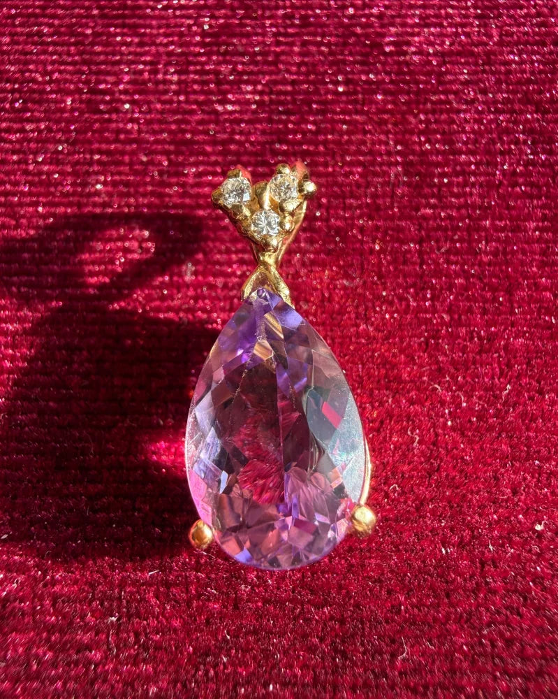 14K Gold 4 ct Amethyst and Diamond Pendant - 14K Solid Gold - Free shipping - 4