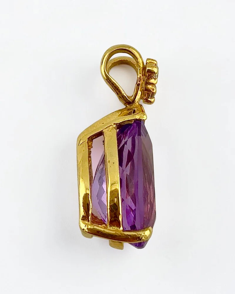 14K Gold 4 ct Amethyst and Diamond Pendant - 14K Solid Gold - Free shipping - 5