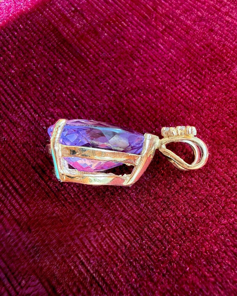 14K Gold 4 ct Amethyst and Diamond Pendant - 14K Solid Gold - Free shipping - 6