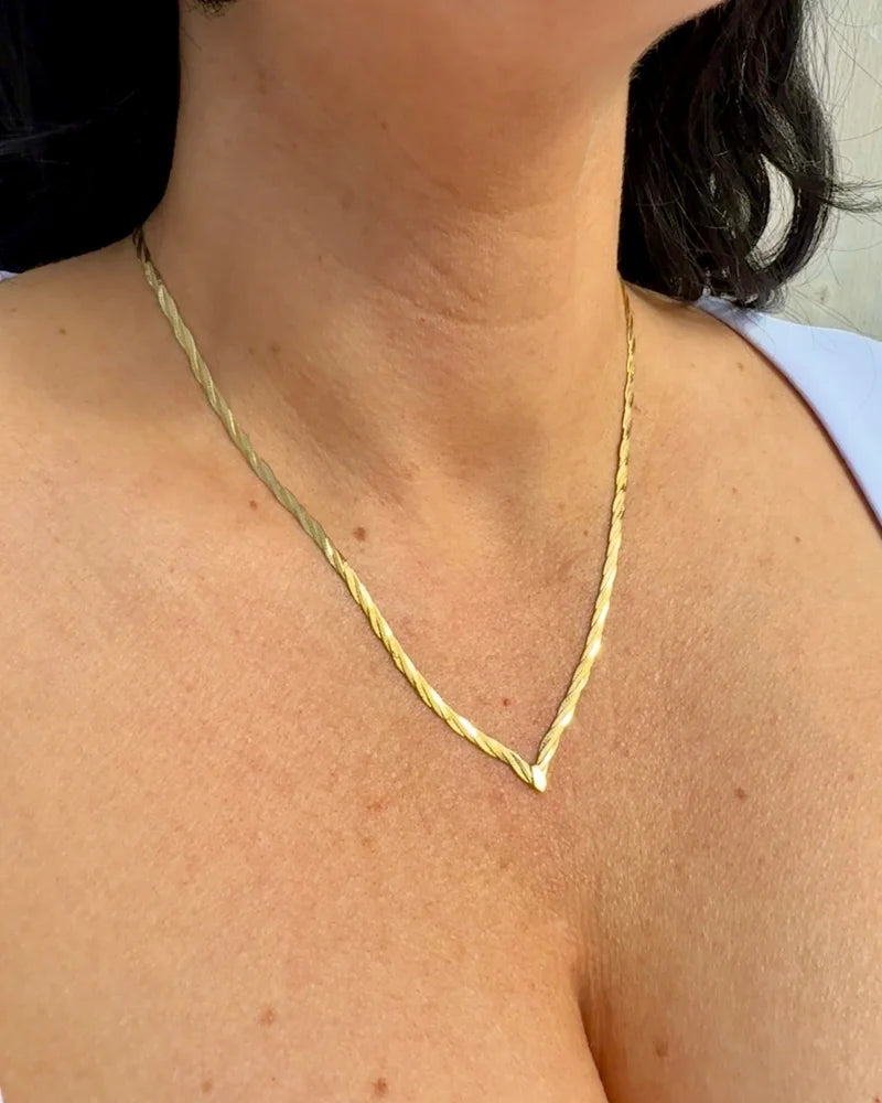 14K Gold Italian Flat Twisted Herringbone Chain Necklace 18 in - 14K Solid Gold - Free shipping - 4