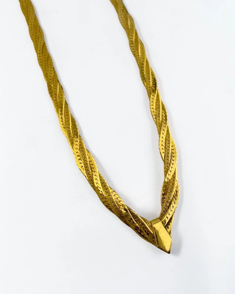 14K Gold Italian Flat Twisted Herringbone Chain Necklace 18 in - 14K Solid Gold - Free shipping - 11