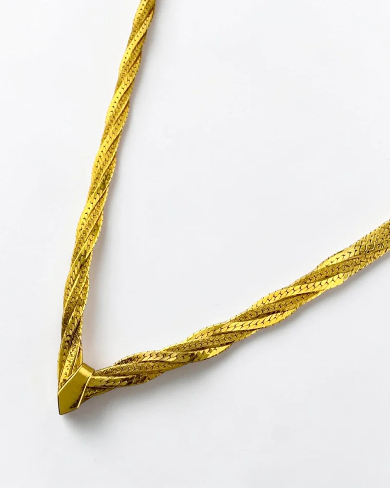 14K Gold Italian Flat Twisted Herringbone Chain Necklace 18 in - 14K Solid Gold - Free shipping - 2