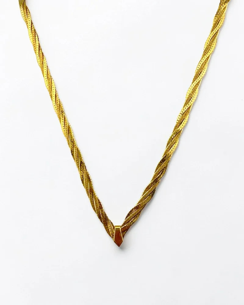 14K Gold Italian Flat Twisted Herringbone Chain Necklace 18 in - 14K Solid Gold - Free shipping - 7