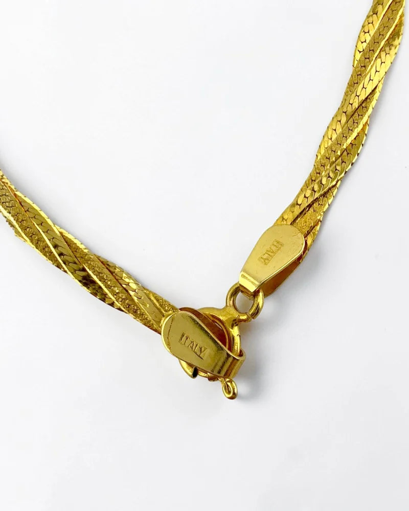 14K Gold Italian Flat Twisted Herringbone Chain Necklace 18 in - 14K Solid Gold - Free shipping - 8