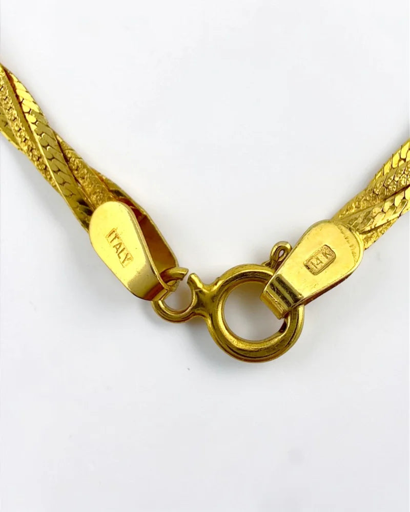 14K Gold Italian Flat Twisted Herringbone Chain Necklace 18 in - 14K Solid Gold - Free shipping - 9