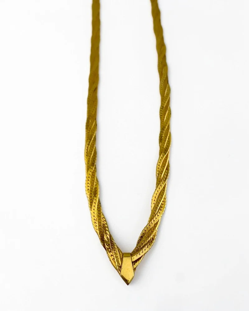 14K Gold Italian Flat Twisted Herringbone Chain Necklace 18 in - 14K Solid Gold - Free shipping - 10