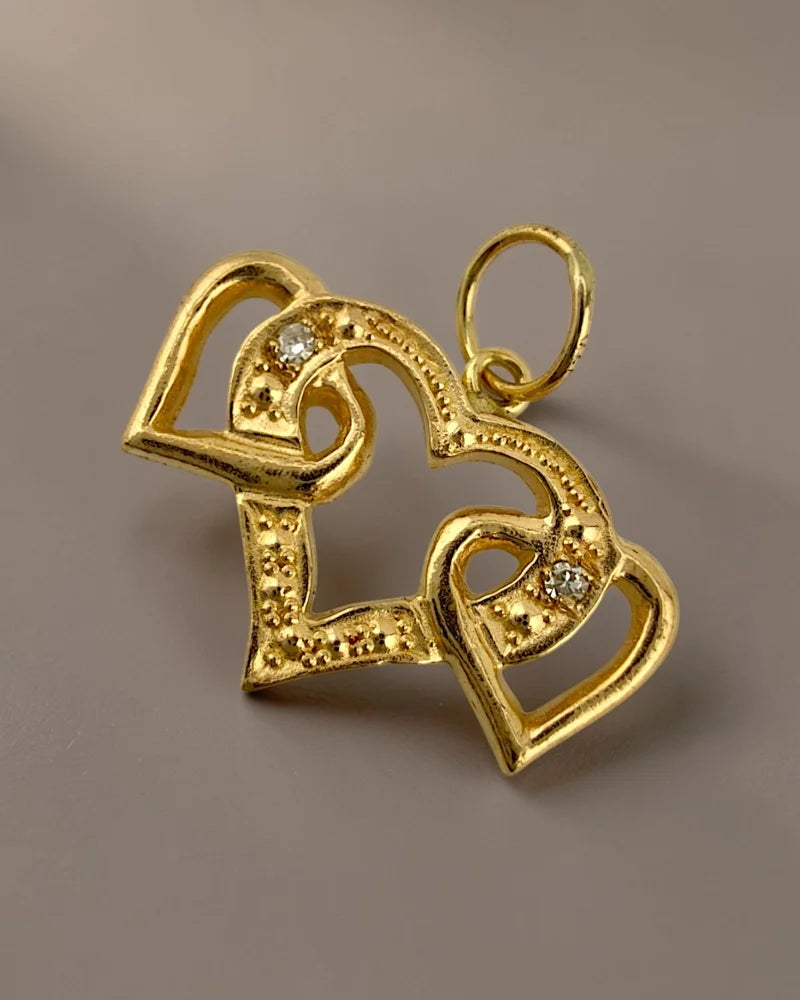 14K Gold Natural Diamond Triple Heart Pendant - 14K Solid Gold - Free shipping - 6