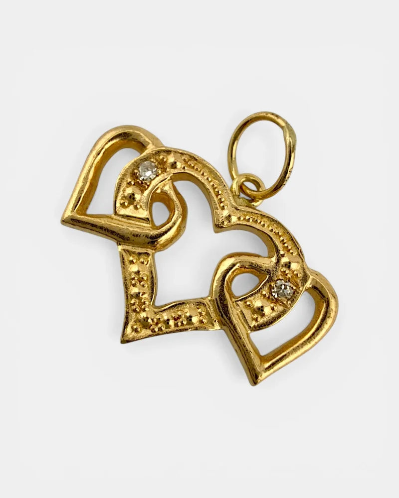 14K Gold Natural Diamond Triple Heart Pendant - 14K Solid Gold - Free shipping - 4