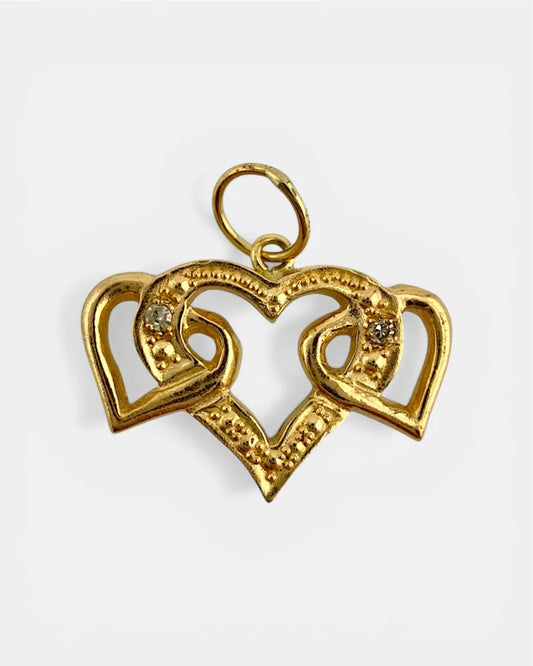 14K Gold Natural Diamond Triple Heart Pendant - 14K Solid Gold - Free shipping - 1