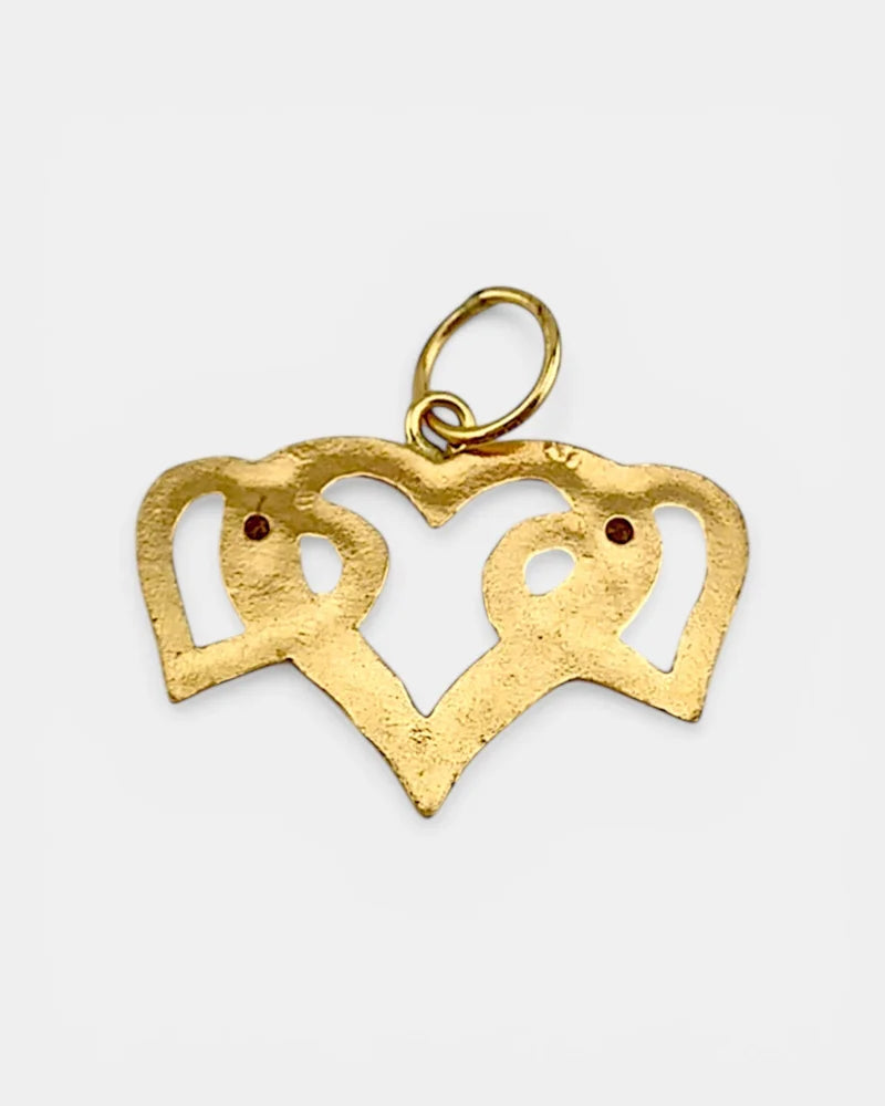 14K Gold Natural Diamond Triple Heart Pendant - 14K Solid Gold - Free shipping - 5