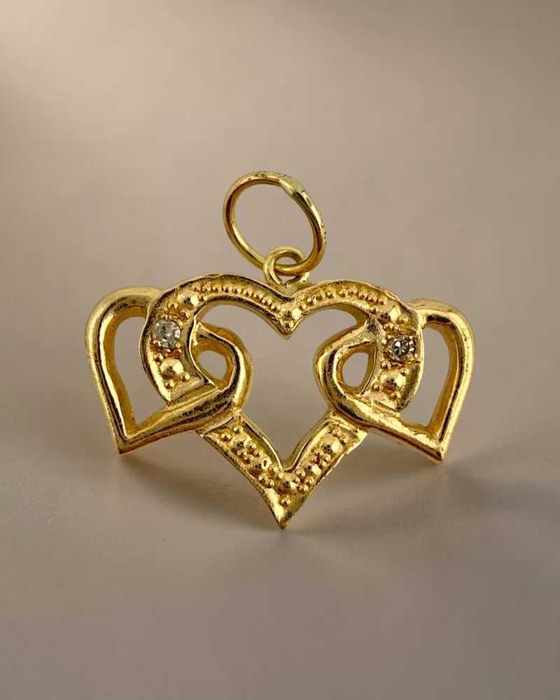 14K Gold Natural Diamond Triple Heart Pendant - 14K Solid Gold - Free shipping - 3