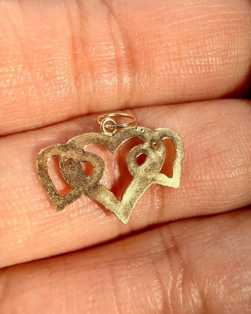 14K Gold Natural Diamond Triple Heart Pendant - 14K Solid Gold - Free shipping - 8