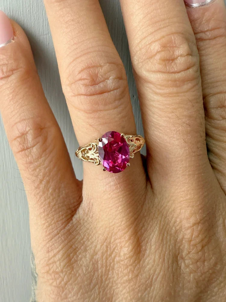 14K Gold Pink Sapphire Ring with Vintage Filigree - 14K Solid Gold - Free shipping - 4
