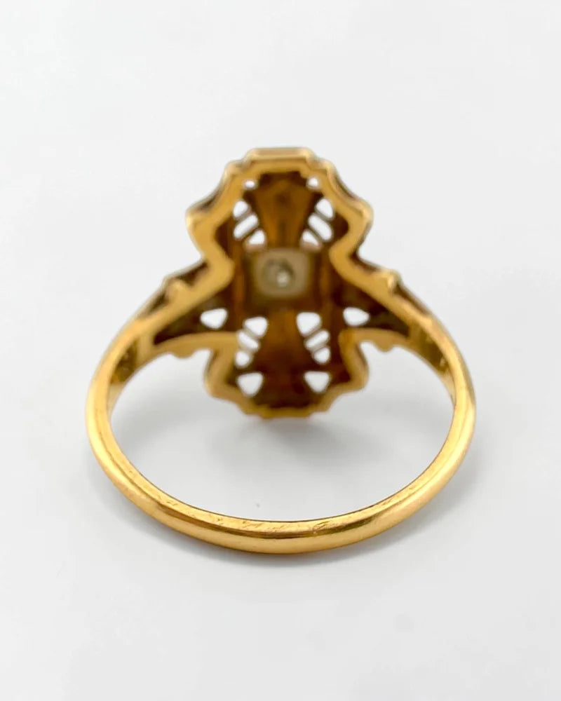 14K Gold Vintage Diamond Navette Openwork Bow Ring - 14K Solid Gold - Free shipping - 8