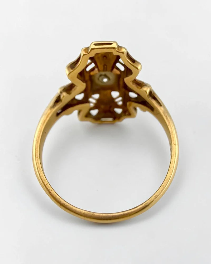 14K Gold Vintage Diamond Navette Openwork Bow Ring - 14K Solid Gold - Free shipping - 10