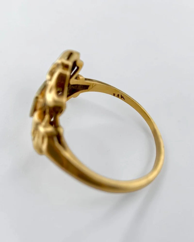 14K Gold Vintage Diamond Navette Openwork Bow Ring - 14K Solid Gold - Free shipping - 12