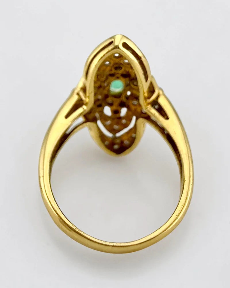 14K Two-Tone Gold Emerald & Diamond Navette Cluster Ring - 14K Solid Gold - Free shipping - 8