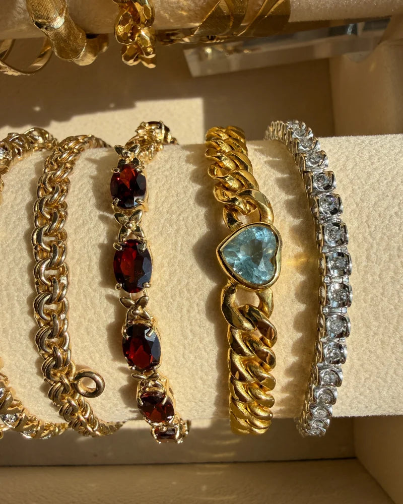 14K Yellow Gold Curb Link Bracelet | 1.80 ct Heart Aquamarine - 14K Solid Gold - Free shipping - 4