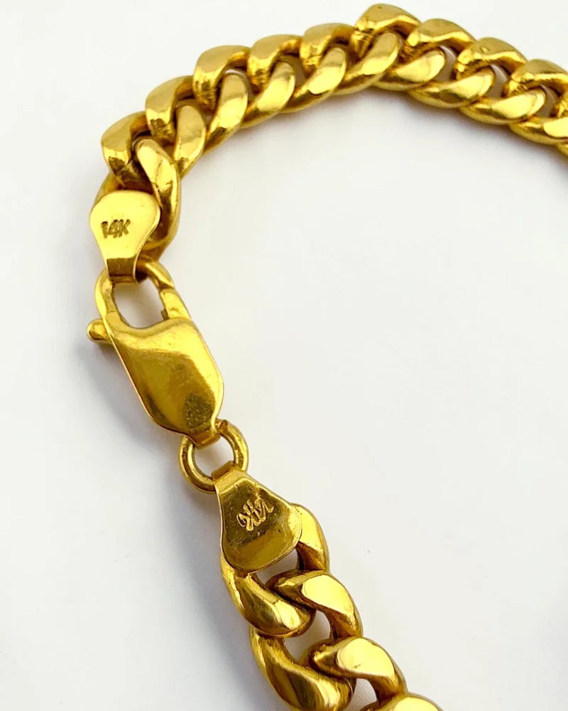 14K Yellow Gold Curb Link Bracelet | 1.80 ct Heart Aquamarine - 14K Solid Gold - Free shipping - 8