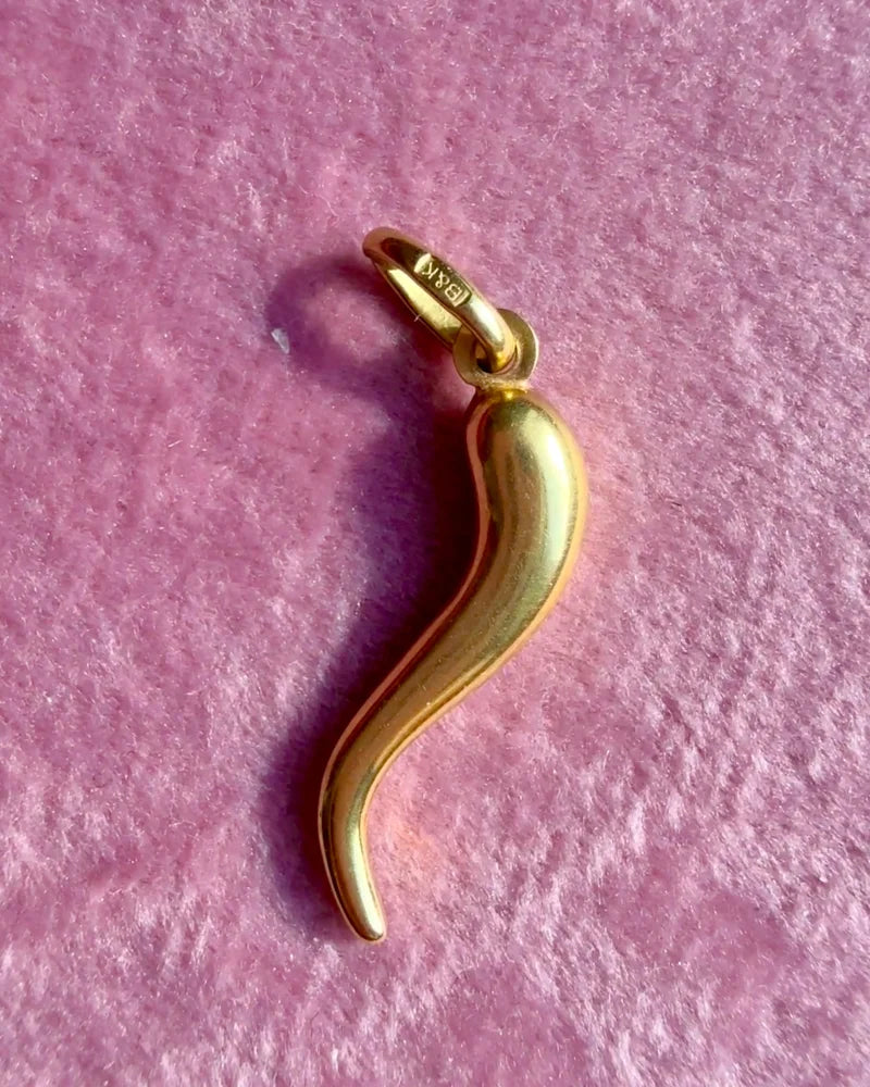 18K Gold Cornicello Charm Pendant Italian Horn - 18K solid gold - Free shipping - 2
