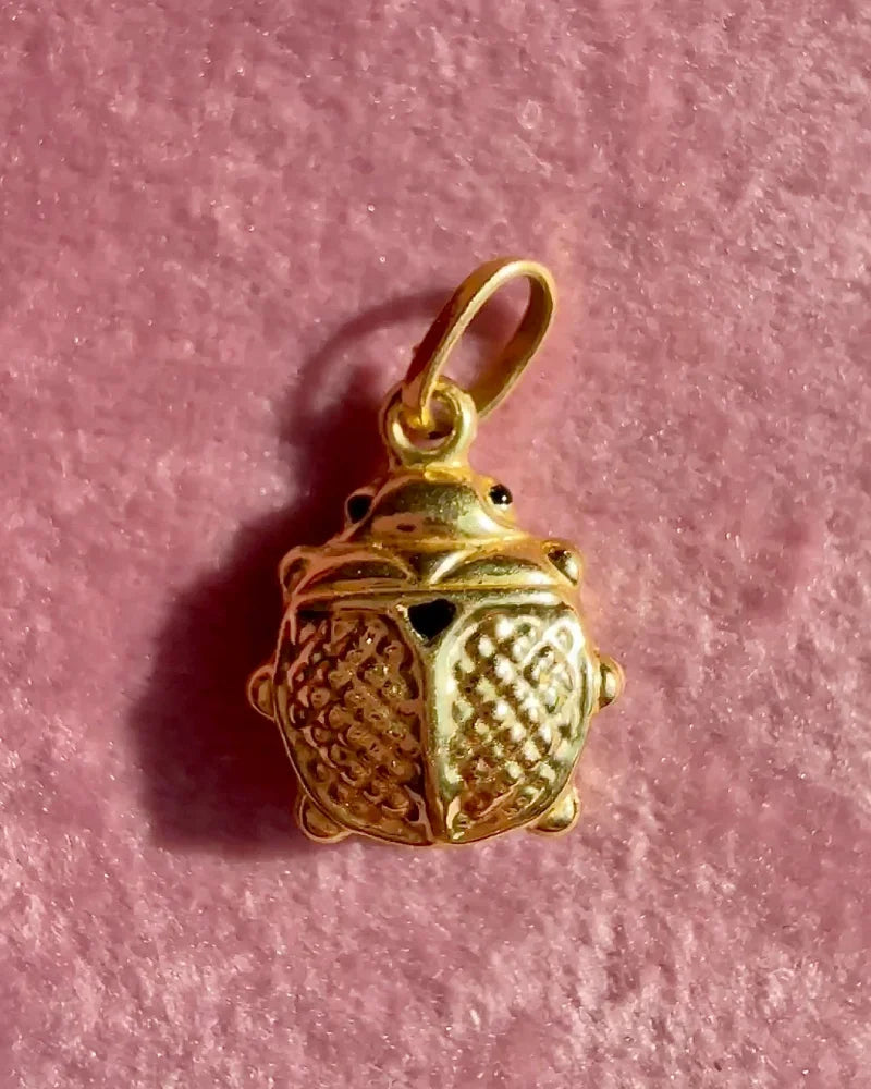 18K Gold Ladybug Charm Pendant Red and Black Enamel - 18K solid gold - Free shipping - 4