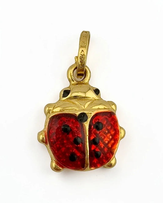 18K Gold Ladybug Charm Pendant Red and Black Enamel - 18K solid gold - Free shipping - 1