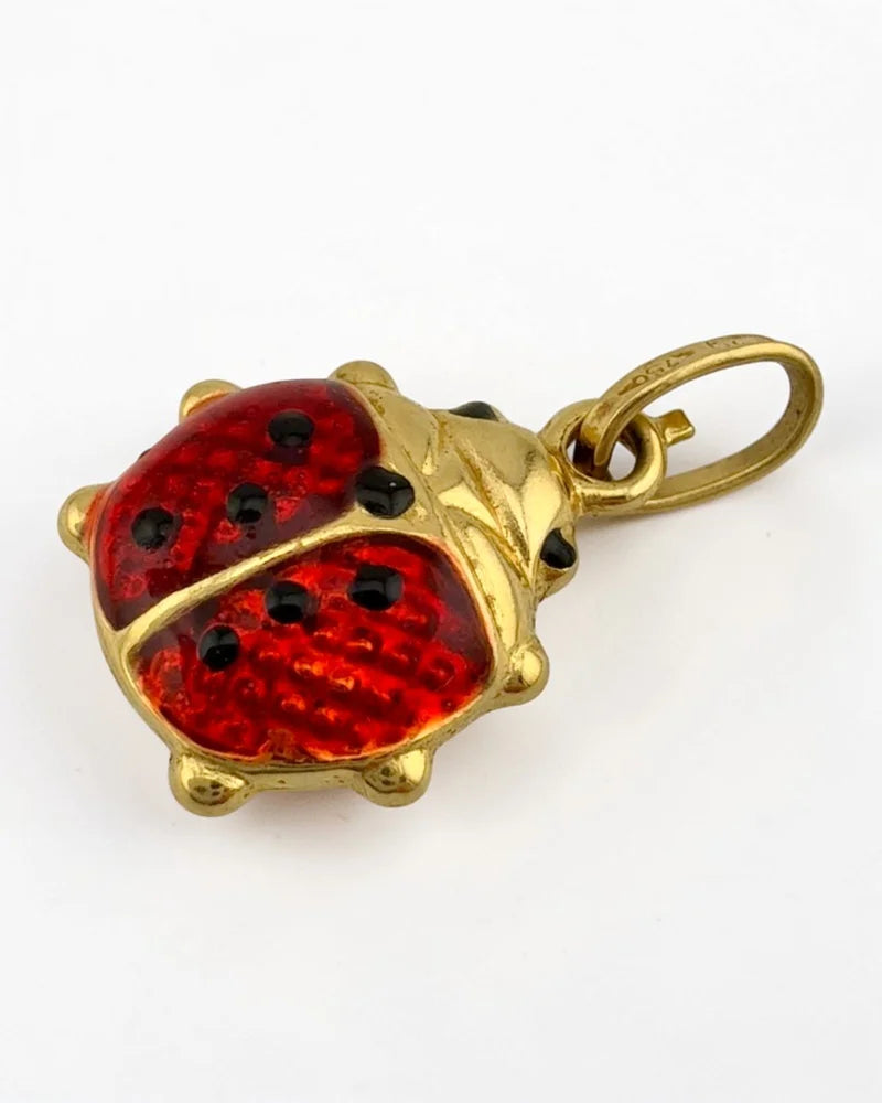 18K Gold Ladybug Charm Pendant Red and Black Enamel - 18K solid gold - Free shipping - 5