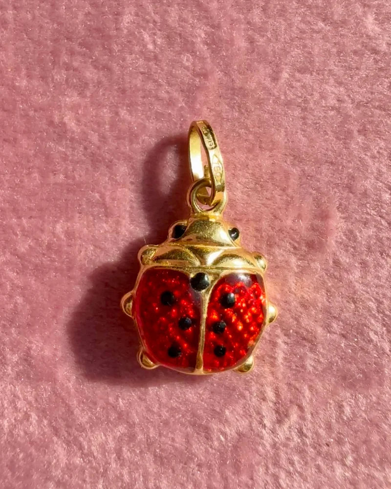 18K Gold Ladybug Charm Pendant Red and Black Enamel - 18K solid gold - Free shipping - 3